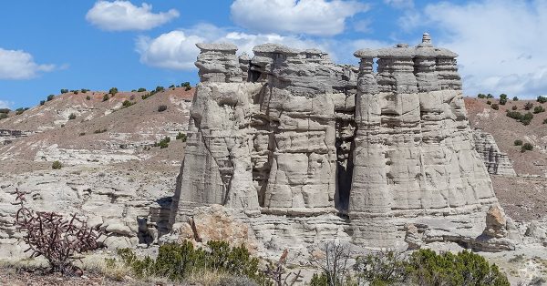 Towering rock formations of Plaza Blanca, a place frequently painted by Georgia O'Keeffe - and a stop on our road trip to New Mexico sights that inspired Ansel Adams and O'Keeffe.