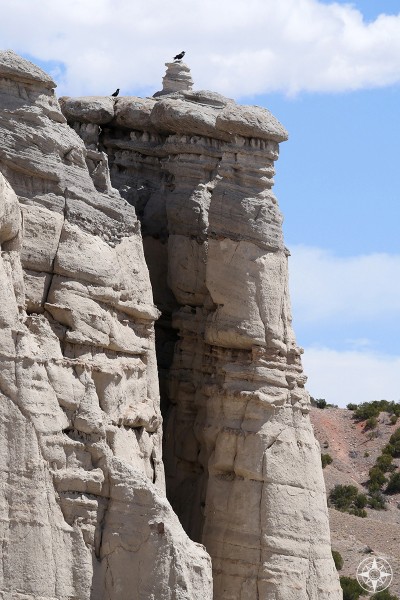 Black birds atop white rock pillars in Plaza Blanca - a place often painted by Georgia O'Keeffe, who lived nearby in Abiquiu, New Mexico.