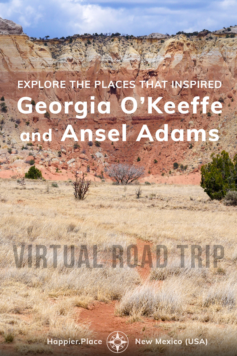explore the places that inspired georgia o'keeffe and ansel adams, new mexico, virtual road trip, happier place, ghost farm, trail, red rocks