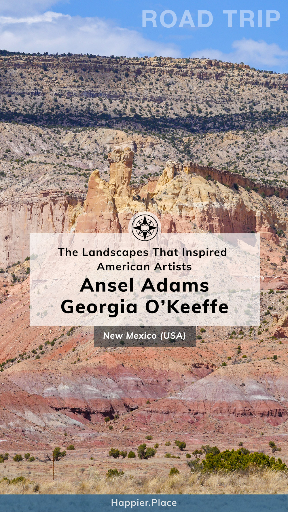 Road Trip through the landscapes that inspired American Artists Ansel Adams and Georgia O'Keeffe in New Mexico, USA, Chimney Rock, Ghost Ranch, Happier Place