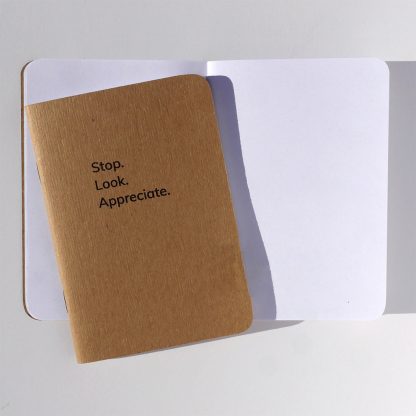 Stop Look Appreciate pocket-sized blank sustainable Notebook by Happier Place made with recycled paper and plant-based ink