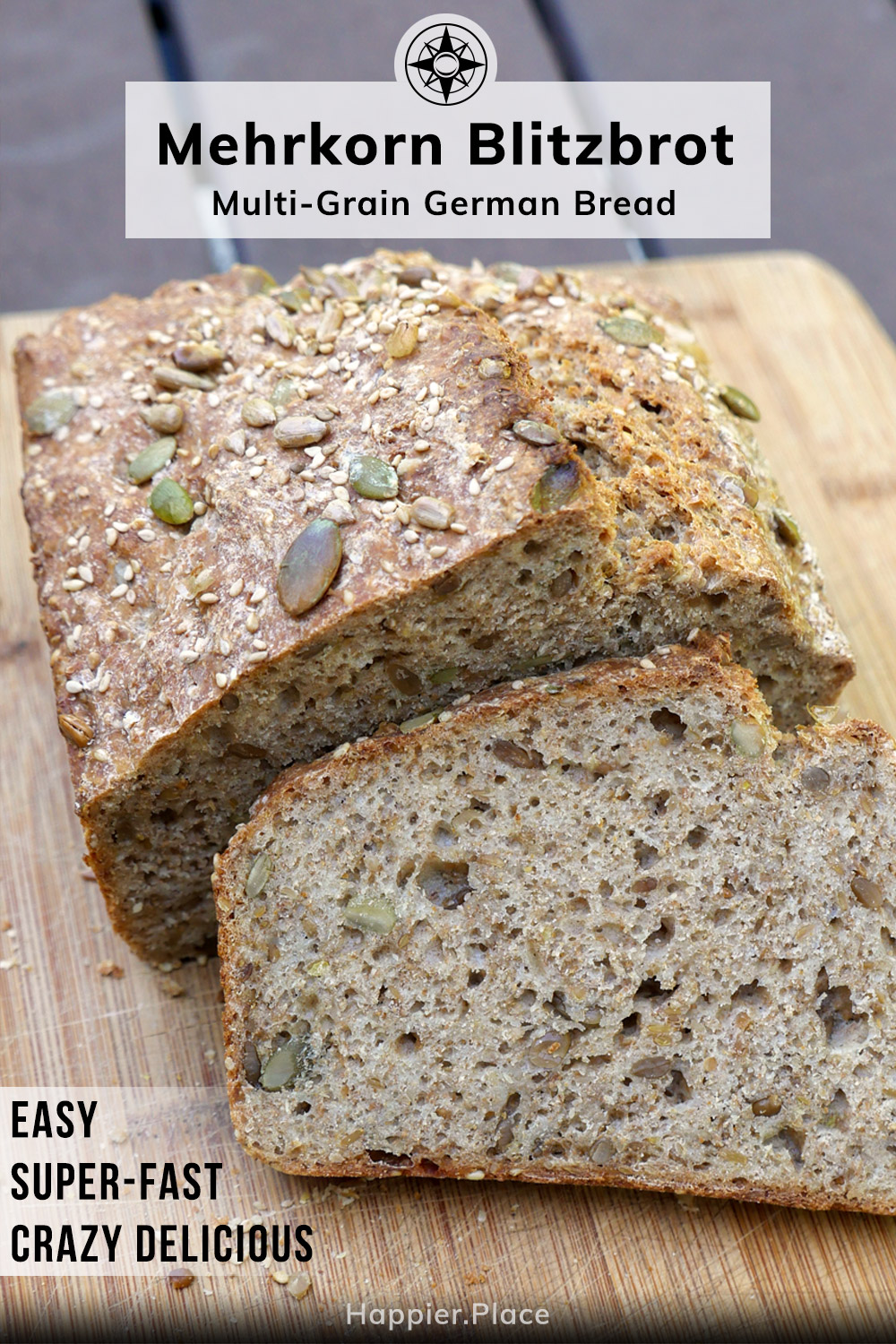 Bake at home Mehrkorn Blitzbrot, easy fast delicious multi-grain, multi-seed, wholewheat German bread from Happier Place