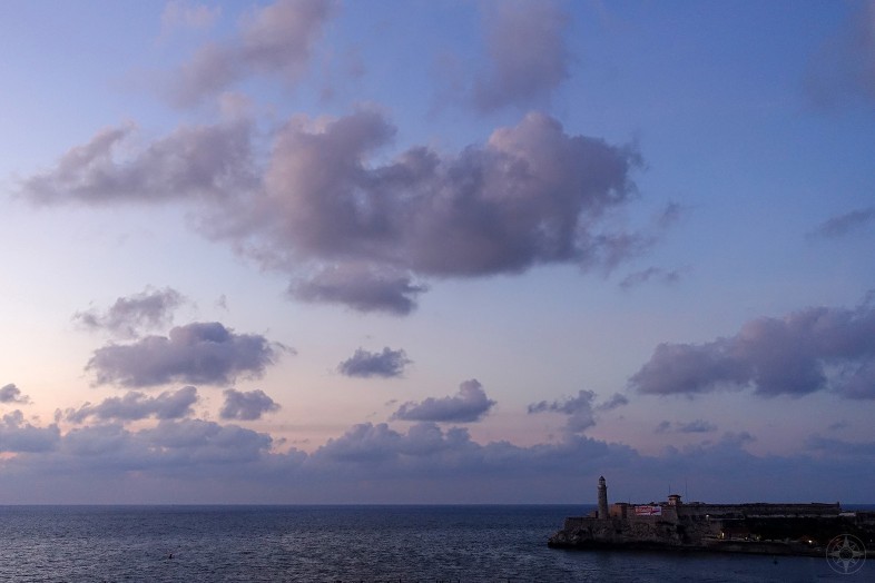 Clouds and open sea during Blue Hour, right after sunset at the Morro Castle Lighthouse 