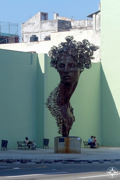 Large-scale female bust sculpture, called Primavera (Spring), created by Rafael San Juan on the corner of Galiano Street and the Malecon, Havana