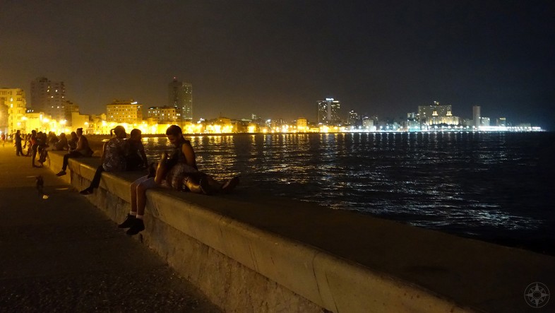 Late-night rendezvous on the famous Malecón seawall along the northside of Havana, Cuba