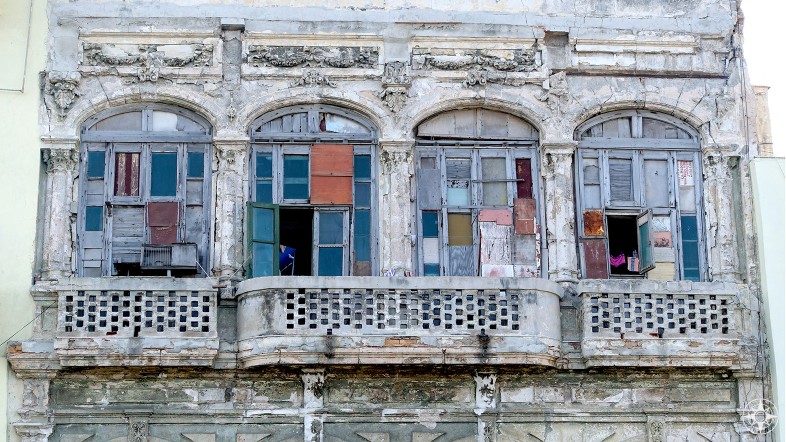 Colorful windows and shutters on the classic buildings, Havana, Cuba