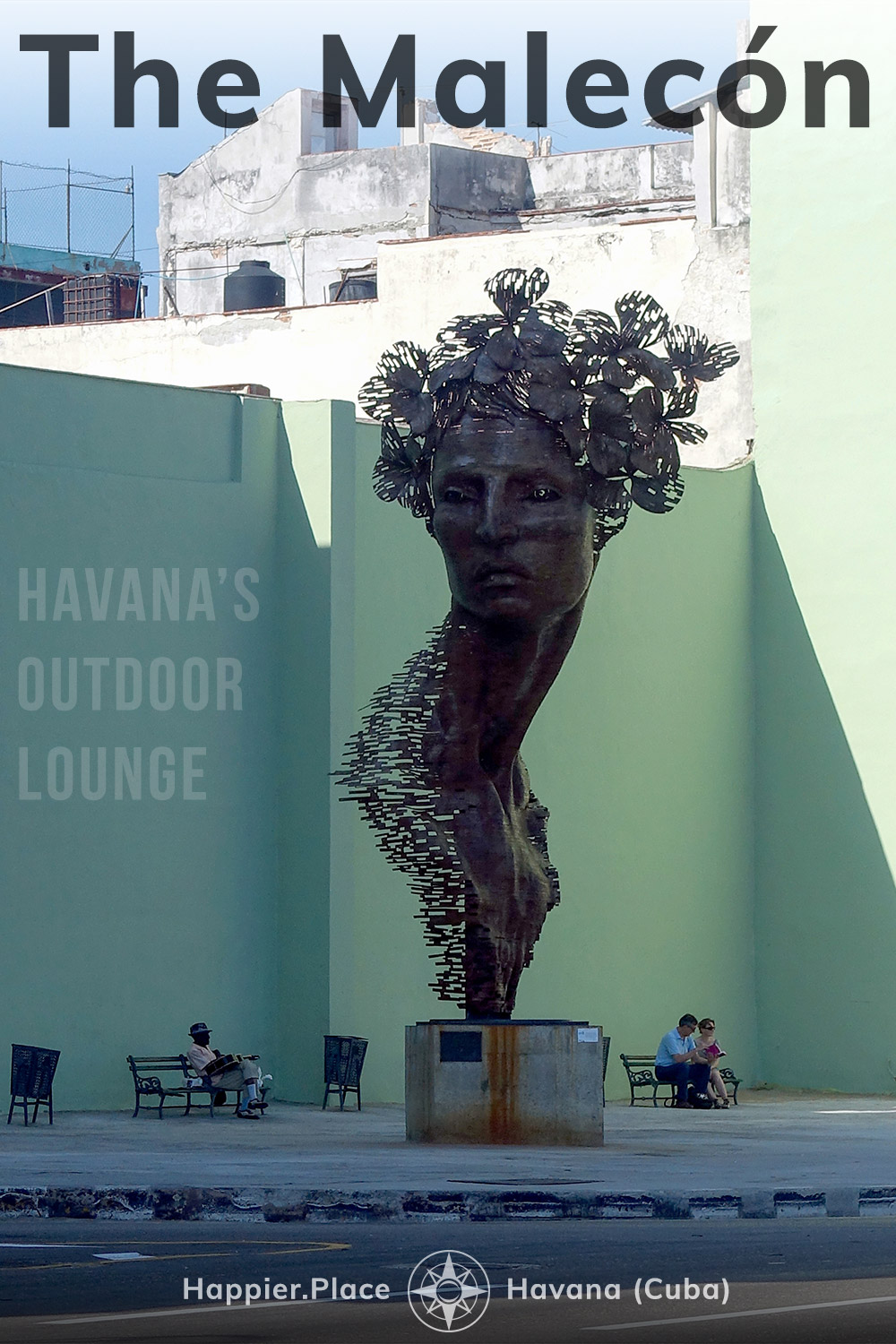 The Malecón, Havana's Outdoor Lounge, Primavera sculpture, woman's head