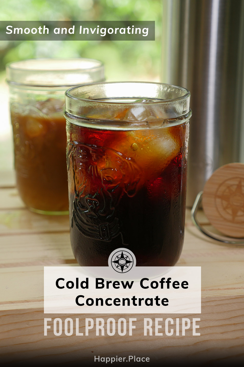 Foolproof cold brew coffee concentrate recipe - smooth and invigorating! Brought to you by Happier Place
