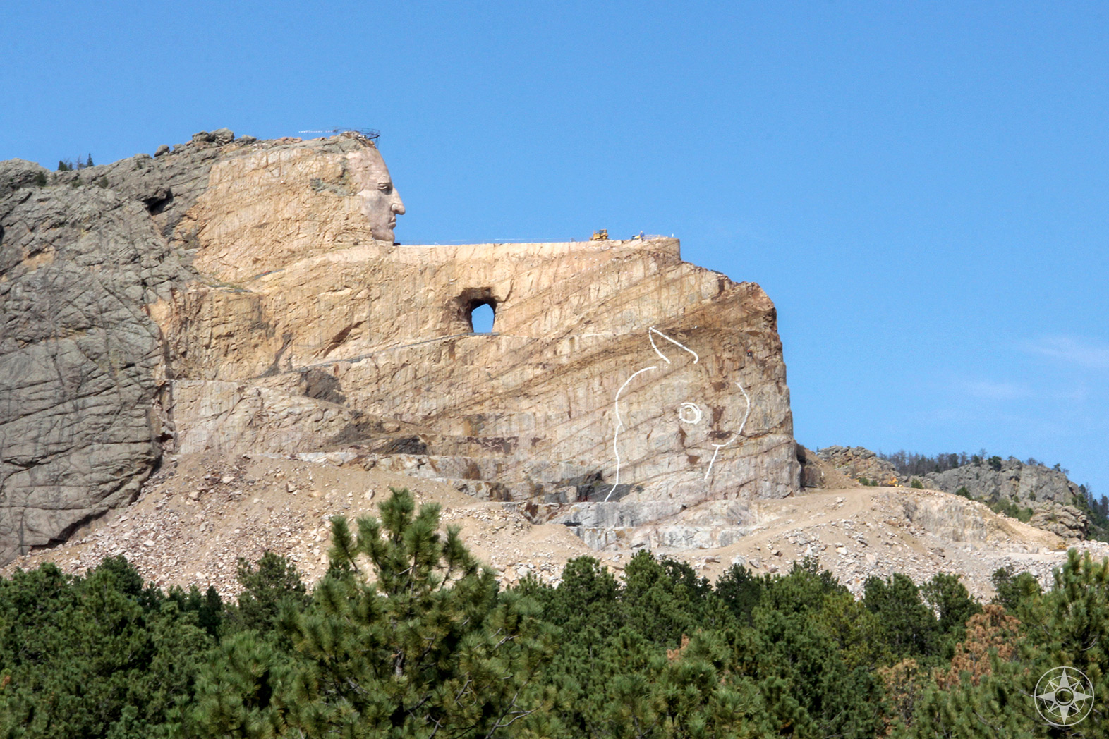 Crazy Horse Memorial, North American Indian and horse sculpture, world's largest mountain monument, Black Hills, South Dakota