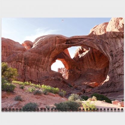 2021 Happier Place Nature Photography Calendar, April image, Double Arch in Arches National Park, Utah, photo by Luci Westphal