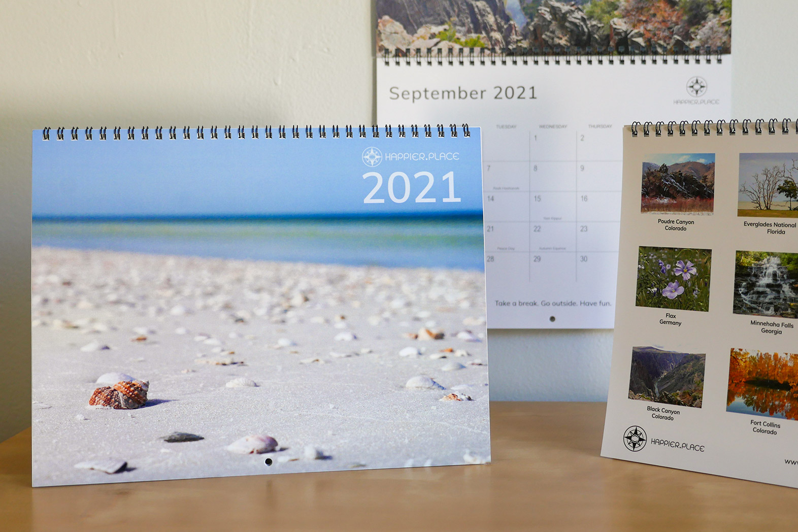 2021 Happier Place calendar, nature photography, beach to canyons, words of inspiration