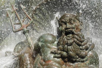 Happy laughing Neptune water fountain statue, Grand Army Plaza, Brooklyn, pic153: Neptune, postcard