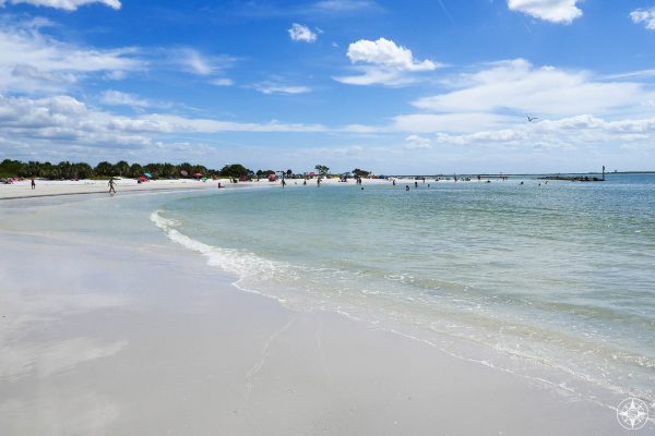 wide white beach with people, Honeymoon Island North Beach, State Park, Florida