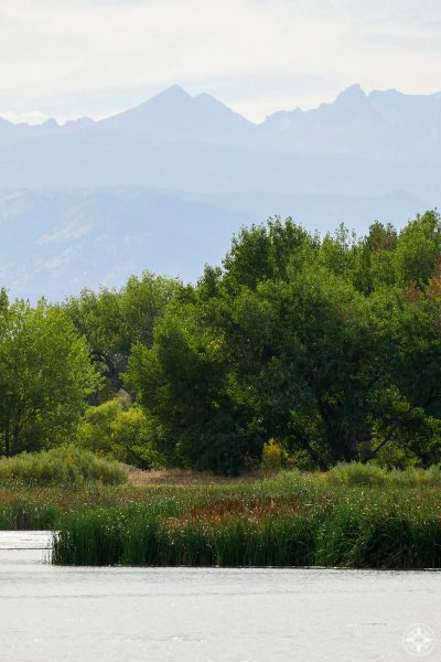 Rocky Mountains and foothills seen from St Vrain State Park, Colorado