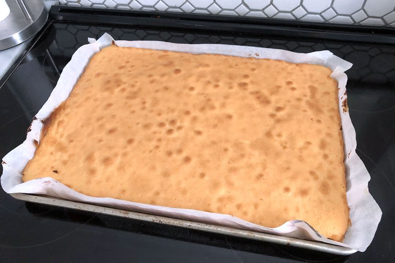 Lemon cake is ready to come out of the oven.