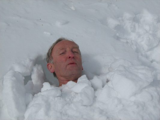 Outdoors Generations - Claude Heron, buried in snow, yoga