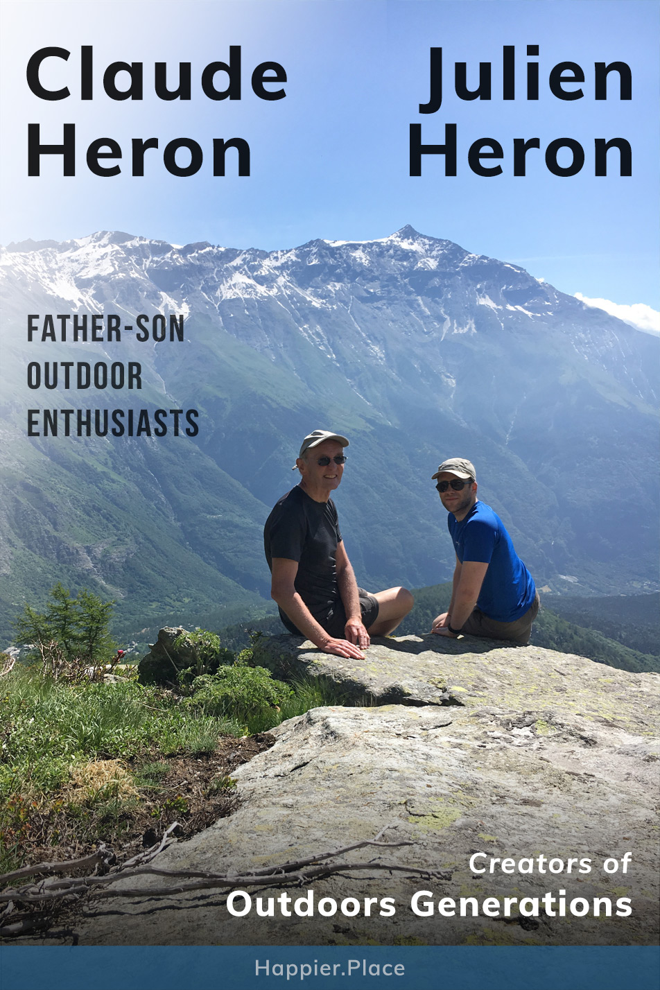 Outdoors Generations - Claude and Julien Heron, outdoor enthusiasts, educators, advocates, hiking, climbing, mountain view