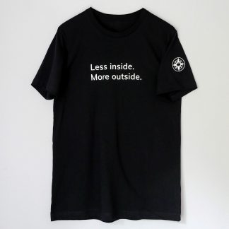 Less inside More outside t-shirt, black, Happier Place, cotton, sustainable