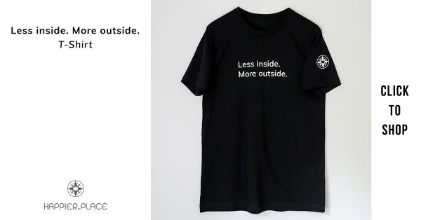 Less Inside. More outside. Sustainably and ethically made black cotton T-Shirt by Happier Place.