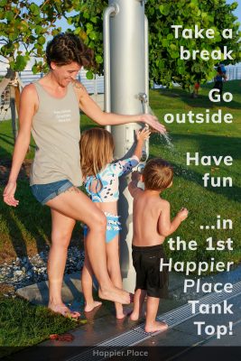 Take a Break. Go outside. Have fun. first Happier Place Tank Top, 100% cotton, racerback, titanium grey, LAT