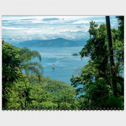 Ilha Grande, boat seen from rainforest mountain, 2022 Happier Place Calendar