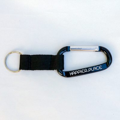 Happier Place black carabiner with strap and key ring