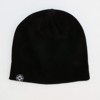 black organic combed cotton beanie, rib knit double layer, compass logo, econscious, HappierPlace