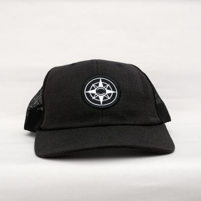 Relaxed Washed Happier Hemp Hat, black, Happier Place compass logo, recycled polyester, cotton, hemp