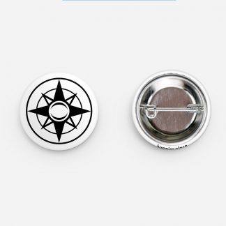 Round Happier Place Compass logo pin button